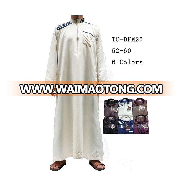 2019 Shiny design Embroidered Islamic Men Cotton Tunic Muslim Clothing With Pockets On Both Sides with zipper